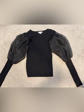 Design History Black Puff Sleeve Sweater Top